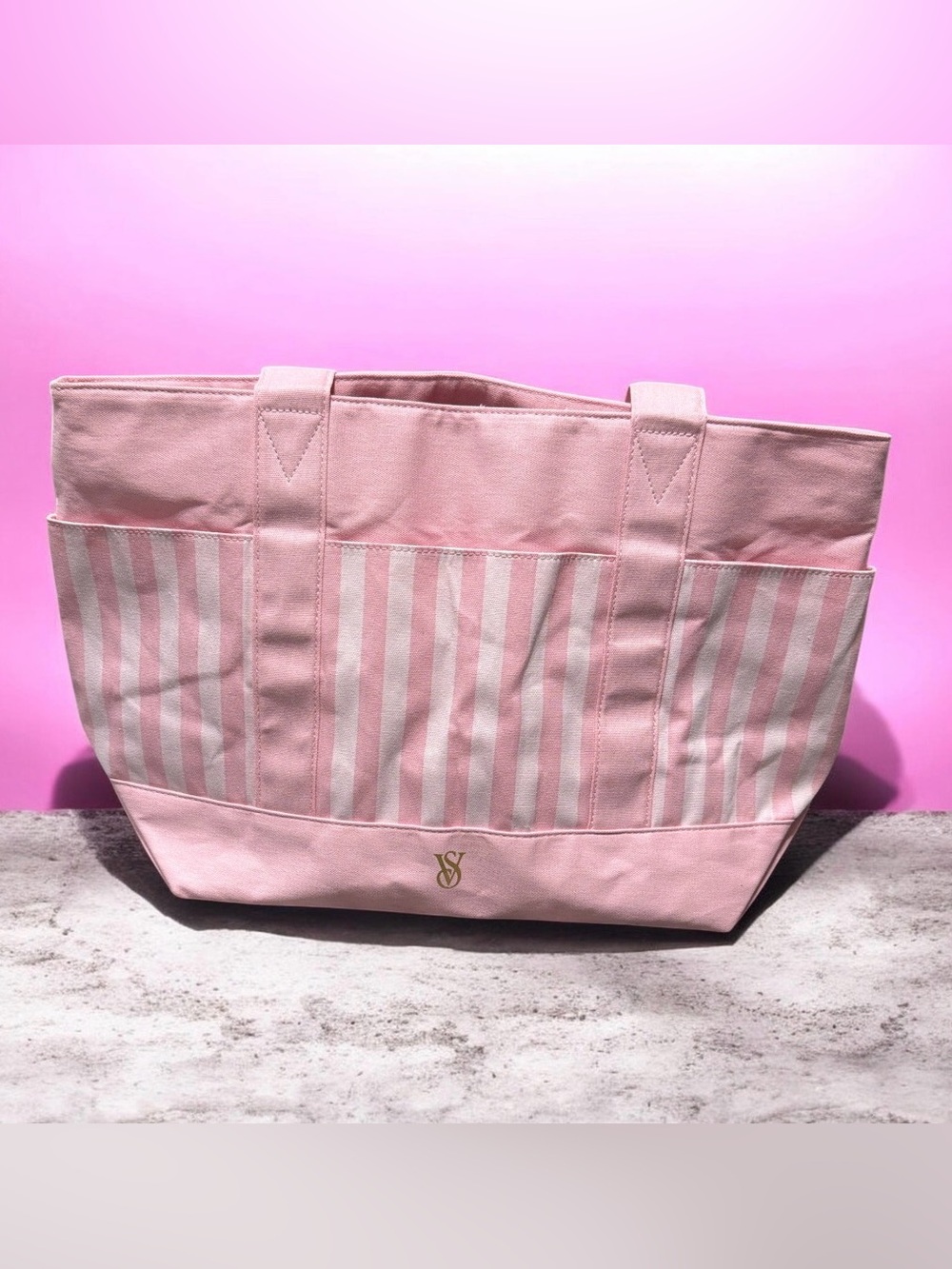 Victoria's Secret Pink Heritage Stripe Canvas Pocket Weekender Tote Bag NWT